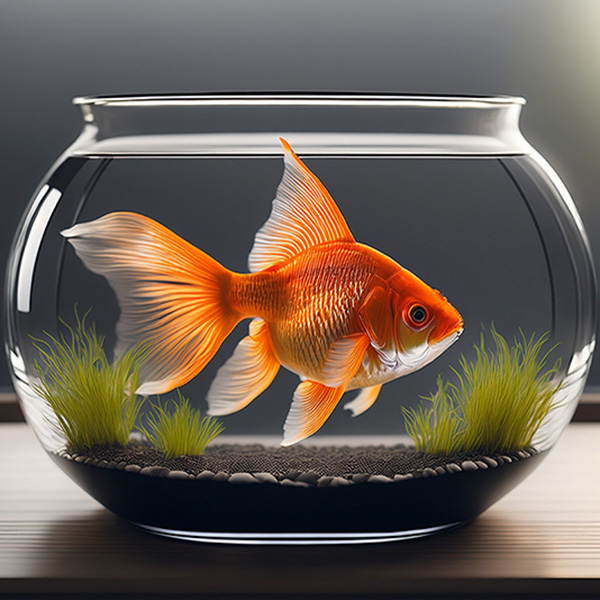 fish outgrowing bowl a bright orange goldfish swimming in a small glass aquarium symbolizing outgrown habitat and providing a serene minimalist aesthetic with a focus on clarity